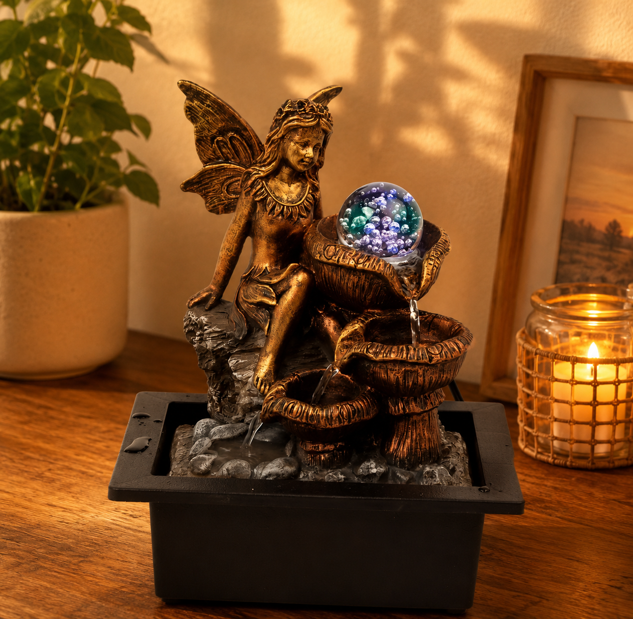 Fuente hada con luz 28 cm