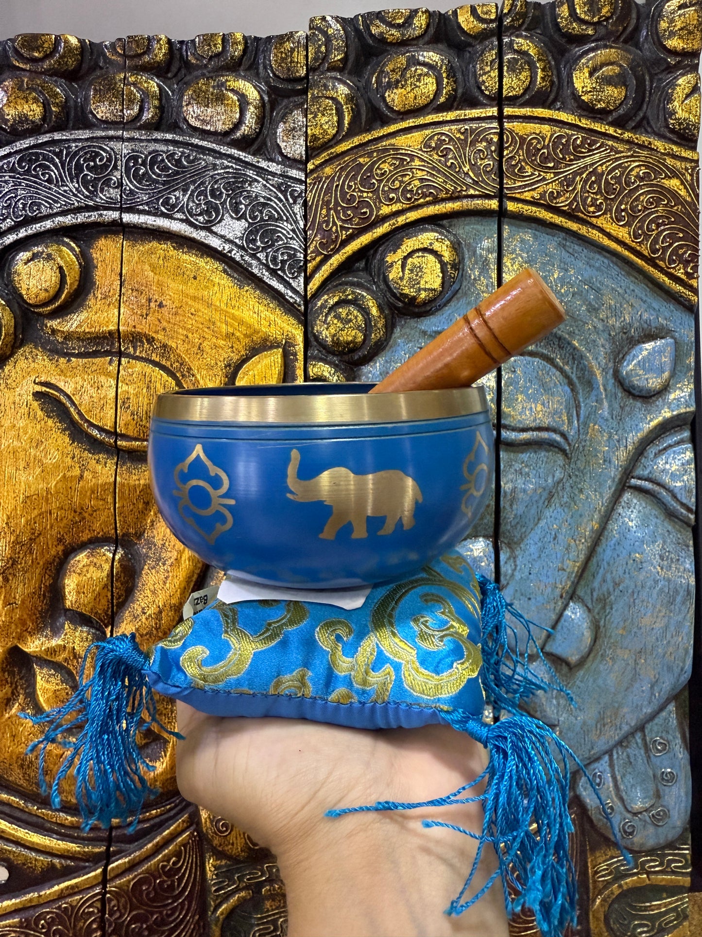Cuenco tibetano elefantes azul