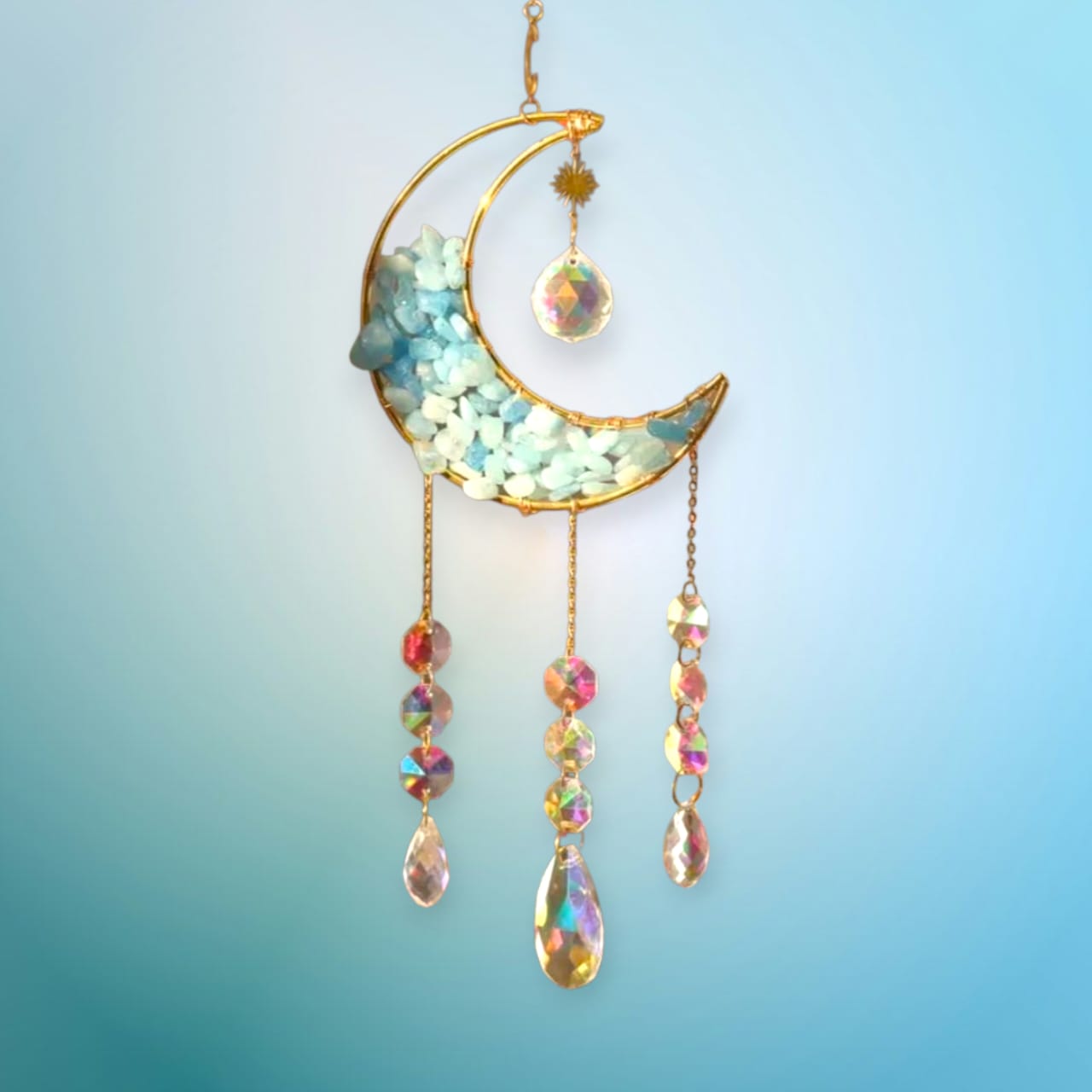 Atrapasol de Luna con aguamarina natural